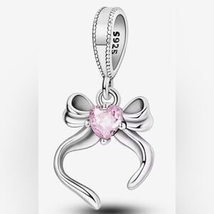 Silver & Pink Bow Dangle Charm For Pandora Braclets